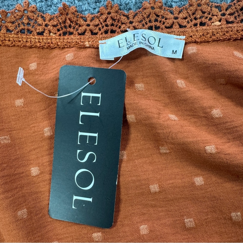 NWT Rust Boho Kimono Cardigan Lace Trim Sheer Cover Up Festival Size L - Picture 4 of 9